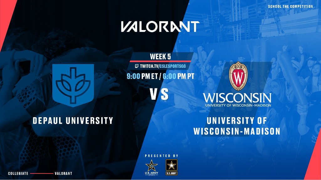 playvs_college's tweet photo. Collegiate #Valorant action continues tonight between @DePaulEsports vs. @Madison_Esports. 

🎙️ @DakCity_ &amp; @SquiddTV back in the booth!

9 PM ET: https://t.co/TXBRTsKKJd https://t.co/ABA1027uNj