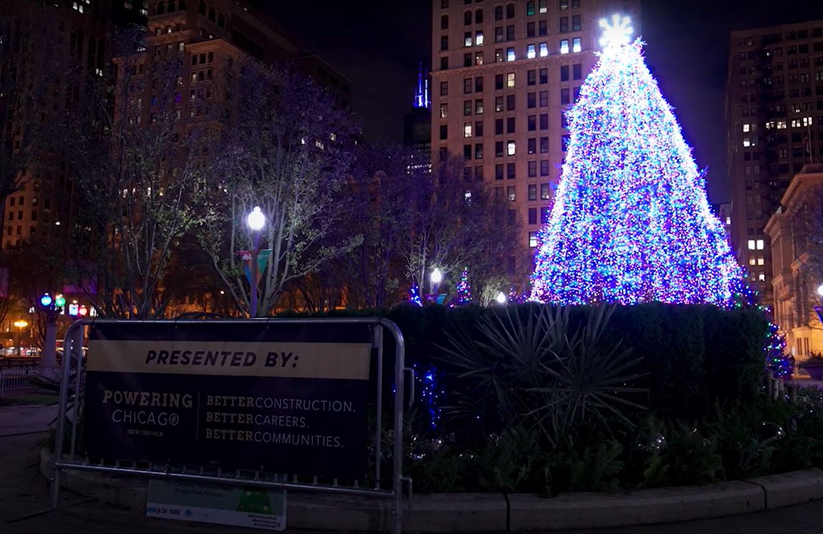 PoweringChicago's tweet photo. We're proud to present the 2020 #MillenniumPark Christmas tree, which was officially lit yesterday with help from the Diaz family from @RMHCCNI. Check out the moment that 65,000 lights installed by members of the #union electrical industry turned on here: https://t.co/QAdDCznCe2 https://t.co/BXNLjRBrdo