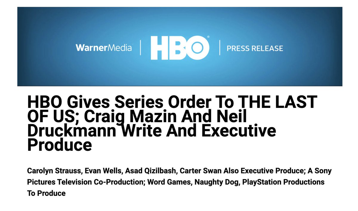 ditzkoff's tweet photo. HBO says it's given a series order to THE LAST OF US https://t.co/L6XjbXpfkh