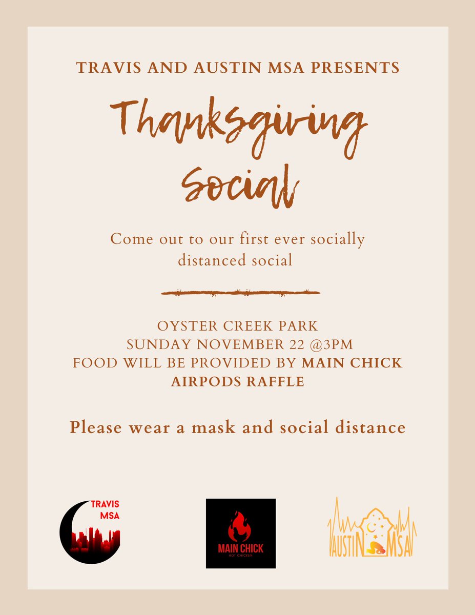 THANKSGIVING SOCIAL ON SUNDAY COLLAB WITH AUSTIN🌙DO NOT MISS OUT, FREE FOOD AND A CHANCE FOR YOU TO WIN AIRPODS FOR FREE🙌🏽 SEE YOU THERE!