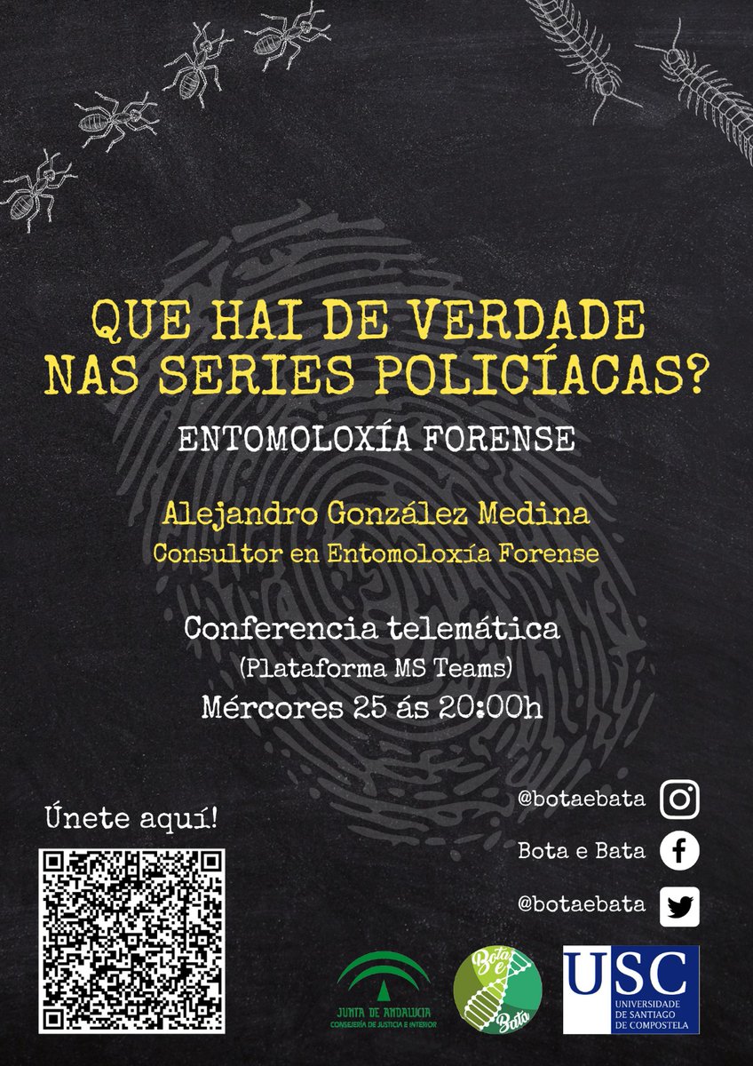 botaebata's tweet photo. Boas a todos!!  

Traemosvos unha conferencia virtual sobre entomoloxía forense o proximo mércores 25/11 as 20:00

Para poder unirvos podedes utilizar o código QR da imaxe ou mediante o seguinte link: 

https://t.co/0AJnEigFz4 https://t.co/JKZunHf5U2