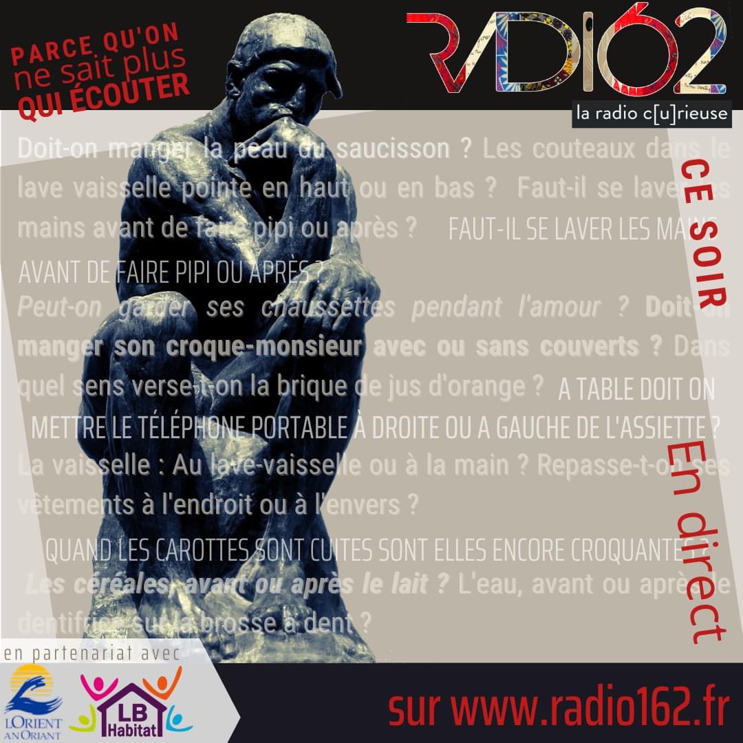 radio_162's tweet photo. "Doit-on manger la peau du saucisson ? Les couteaux dans le lave vaisselle pointe en haut ou en bas ?  Faut-il se laver les mains avant de faire pipi ou après ?  Peut-on garder ses chaussettes pendant l'amour ? Doit-on manger son croque-monsieur avec ou sans couverts ? ..." https://t.co/tfwe71myEd