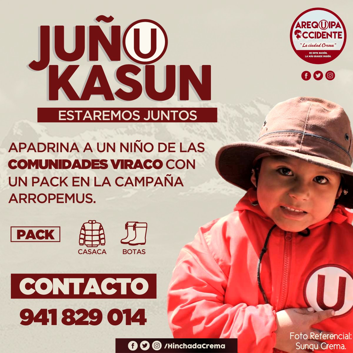 hinchadacrema's tweet image. Nuestros hermanos de Arequipa Occidente (@aqp1924) se suman a las agrupaciones qué, por estas fechas organizan diversas actividades para colaborar con los que menos tienen. 

En esta oportunidad estarán llevando la ayuda solidaria a niñas y niños a 8 comunidades de #Viraco. (1/2)