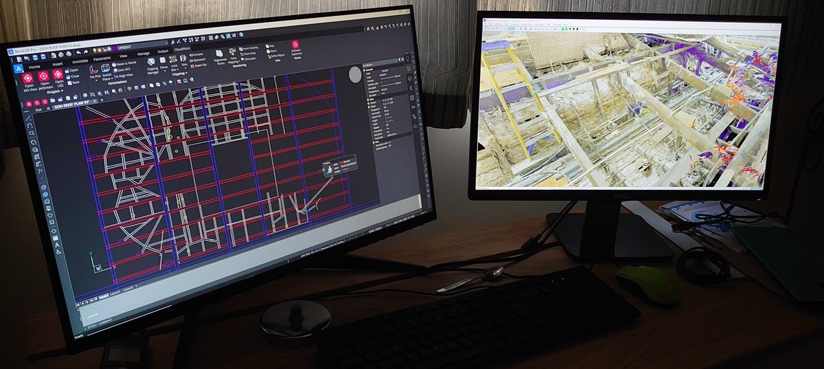 FMM_LTD's tweet photo. Translation of our 3d scan, roof structure at Grand Opera House Belfast into 2D CAD coming along nicely. The decorative ceiling was attached to joists with just plaster daub, over 100yrs old & still going strong! Each attachment will be marked up for condition survey #scanplan https://t.co/k5ua4oFORC