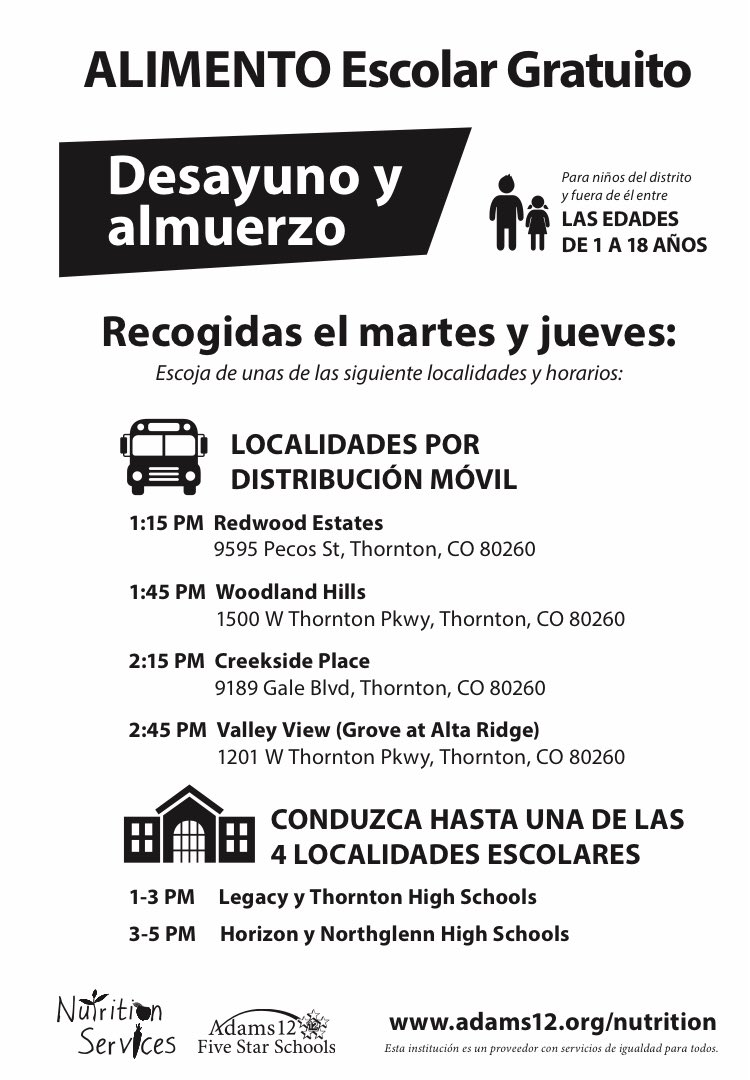 Free Meal Pickup for <a href="/Adams12/">Five Star Schools</a> Students for the month of December! See flyers for locations and times.