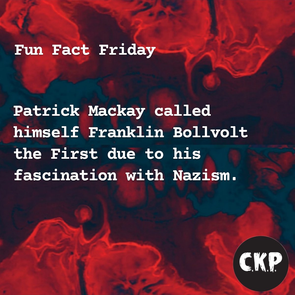 WeAreCKP's tweet photo. Patrick Mackay is the star of our fun fact Friday. 

Get your true crime fix with a bowl of Trix

Check in to our Deathbed and Breakfast for Mourning coffee and cereal thrills with serial kills 

https://t.co/eXYYuQtP69

Buy your t shirts from @bustedbonestees https://t.co/GpQnrzTeM4
