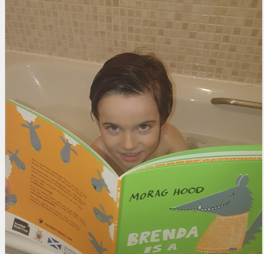 Sandwood120's tweet photo. Look at Brodie in P1. Reading in the bath. Learning has no limits in Sandwood. What a star! #BookWeekScotland #dreambelieveachieve https://t.co/89UcdvMfCp
