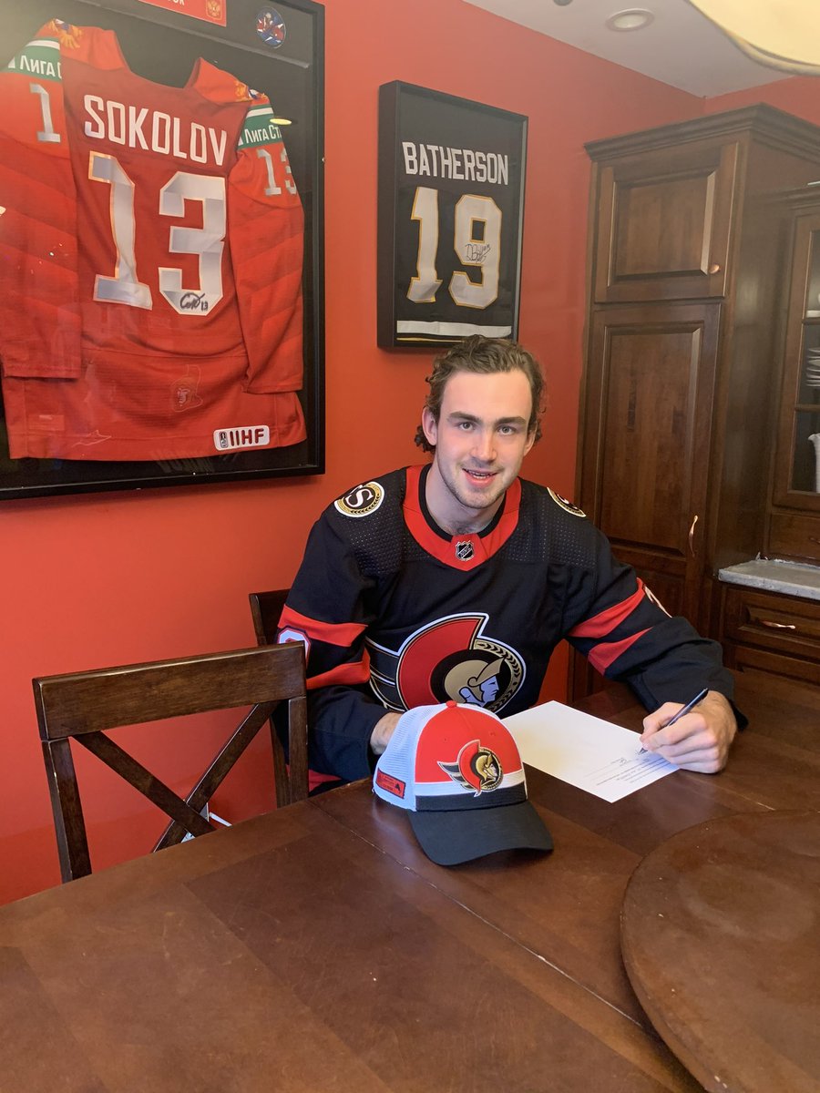Extremely honoured to have signed my first nhl contact with <a href="/Senators/">Ottawa Senators</a> thank you <a href="/CBEHockey/">Cape Breton Eagles</a> for past 3 years❤️also thank you to my family,billet family, friends and coaches, who helped me to reach my goals ❤️excited to see what’s next ❤️