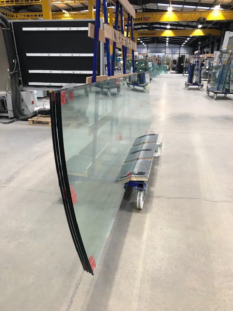 12mm toughened bends. 4400mm x 1000mm. Next stop heat soaking, then laminating with SGP inter layer for additional structural strength. specialistglass.co.uk