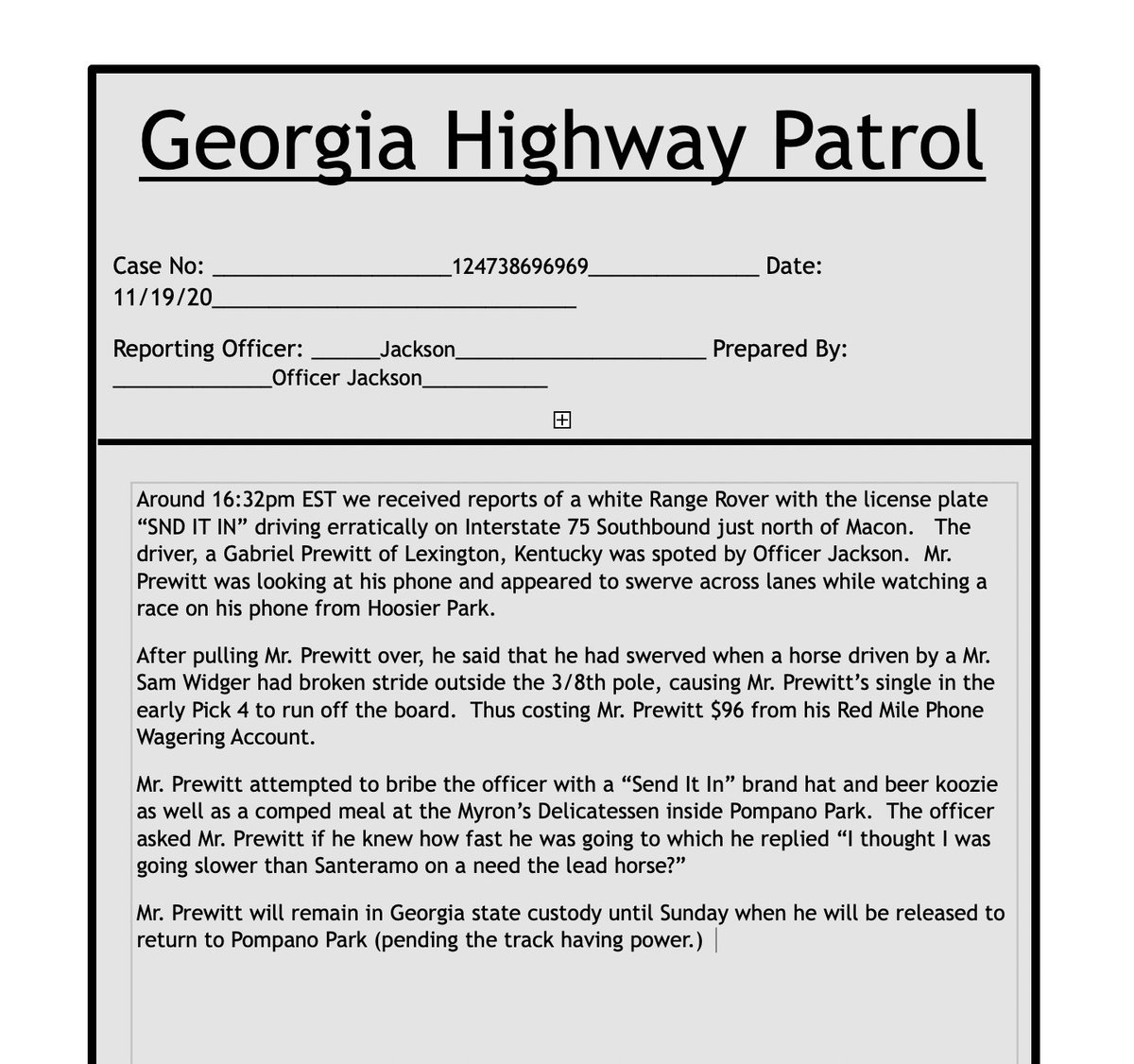 BeemieAwards's tweet photo. @AnnouncerPete just saw this on the Georgia Highway Patrol website re: @gabe_prewitt yesterday. https://t.co/KjfvpQA7gi