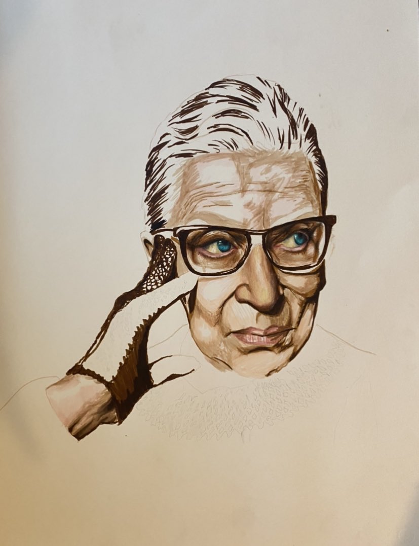 lilirmosley's tweet photo. beginning to end, RBG in colored pencils &amp; marker 22”x 30” 

"I would like to be remembered as someone who used whatever talent she had to do her work to the very best of her ability." -Ruth Bader Ginsburg ✨ https://t.co/SKXzNneZjG