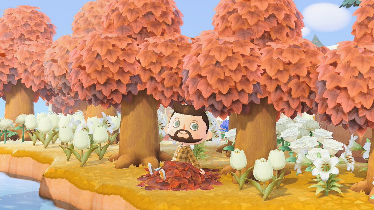 OtterIsle's tweet photo. Loving the sitting feature - now I get to sit in leaves &amp; with my friends ☺️ #AnimalCrossing #ACNH https://t.co/3IfeidC9LL