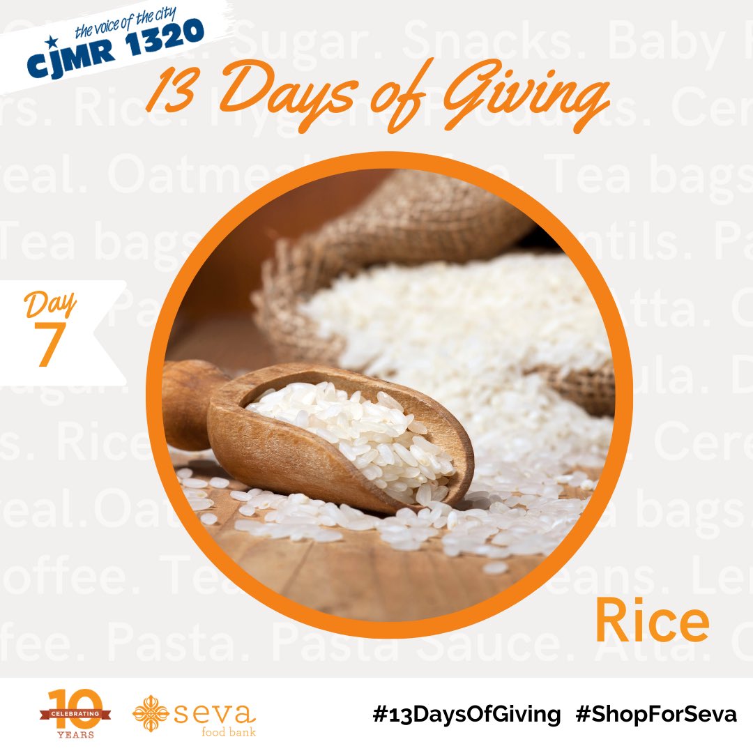 SevaFoodBank's tweet photo. Help us collect our 13 most needed items over the next 13 days!
On Day 7 of our CJMR 1320 Guru Nanak Gurpurab Food Drive, our most needed item is Rice.
#13DaysOfGiving #ShopForSeva https://t.co/1A3xeP4oCs