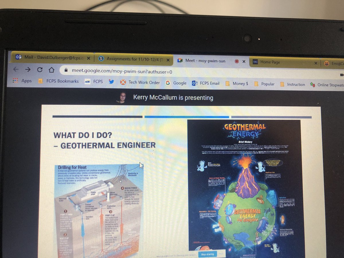 mrdulberger's tweet photo. My good friend Kerry spoke to the 7th gr I&I Ss this morning about Geothermal Engineering! The Ss were fascinated with his experiences building geothermal power plants in developing countries! #makelearningrelevant #stem @FrederickCTC @FCPSMaryland #virtuallearning https://t.co/C70Qn7Op2M