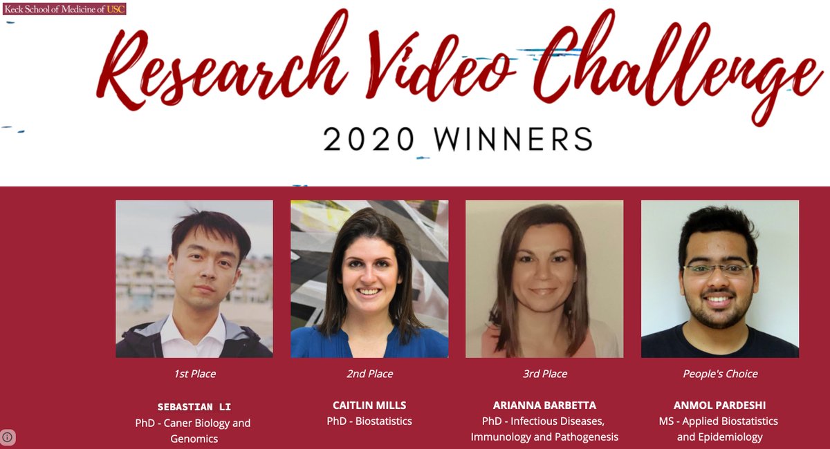 uscpphs's tweet photo. Congratulations to the winners of the @KECKSchool_USC and Department of Preventive Medicine Student Research Video Challenges!
#publichealth #USCMPH #socialjusticewarrior #communityhealth #biostatistics #geohealth #healtheducation https://t.co/H5UfOmfuvq