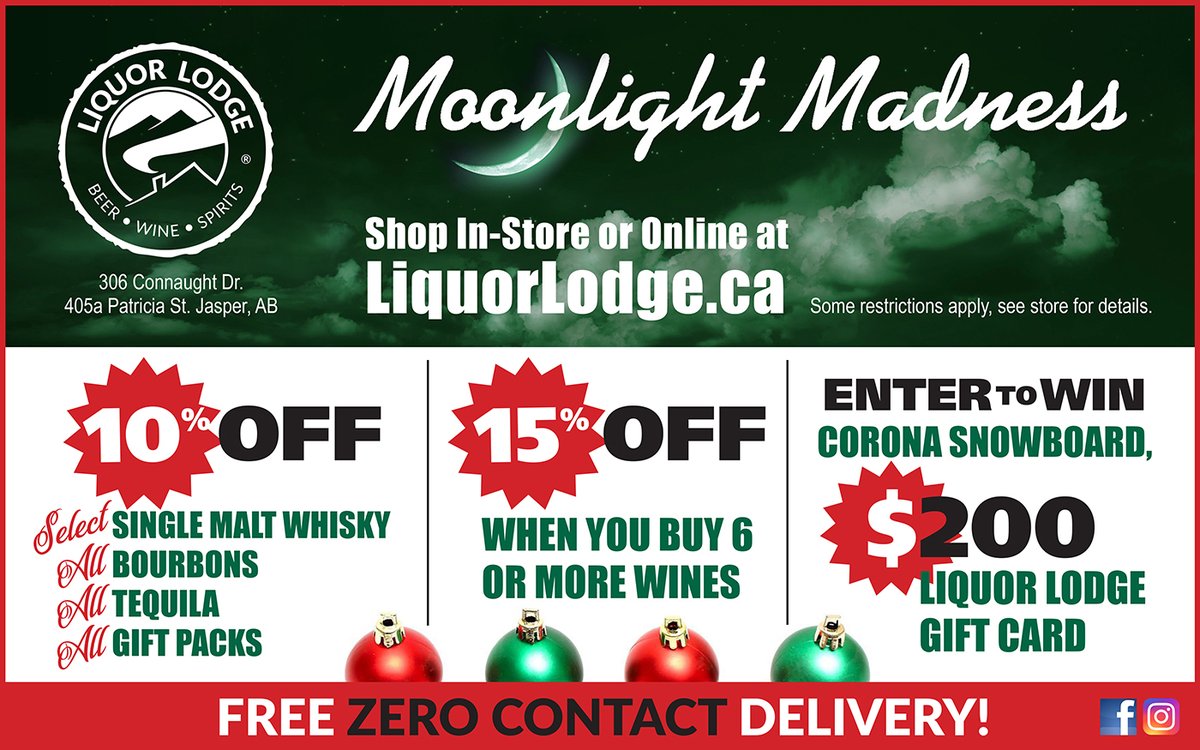 It's Moonlight Madness at Liquor Lodge!  Check out our great offers this weekend.  We're back to being open, thanks for your patience! #shoplocally #Jasper #shopinjasper
