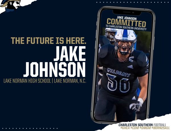 Jake Johnson (@_jake_j56) on Twitter photo After a conversation with <a href="/CoachCoeling/">Aaron Coeling</a> and the rest of the @CSUFB staff, I am ecstatic to announce my commitment to Charleston Southern University!!! #thelakeisrising #GHEA #CDM <a href="/TheLake_FB/">Lake Norman Football</a> <a href="/FB_CoachFitz/">Sean Fitzgerald</a> After a conversation with <a href="/CoachCoeling/">Aaron Coeling</a> and the rest of the @CSUFB staff, I am ecstatic to announce my commitment to Charleston Southern University!!! #thelakeisrising #GHEA #CDM <a href="/TheLake_FB/">Lake Norman Football</a> <a href="/FB_CoachFitz/">Sean Fitzgerald</a>