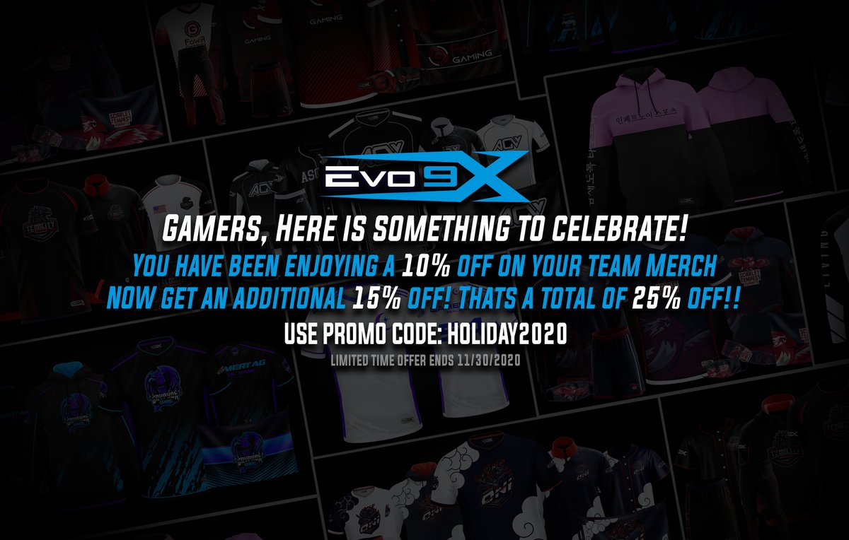 Happy Holidays Everyone. Enjoy 25% off !!! Hurry Offer ends 11/30/2020 #evolutionofachampion #evo9x #esports #esportsmerch