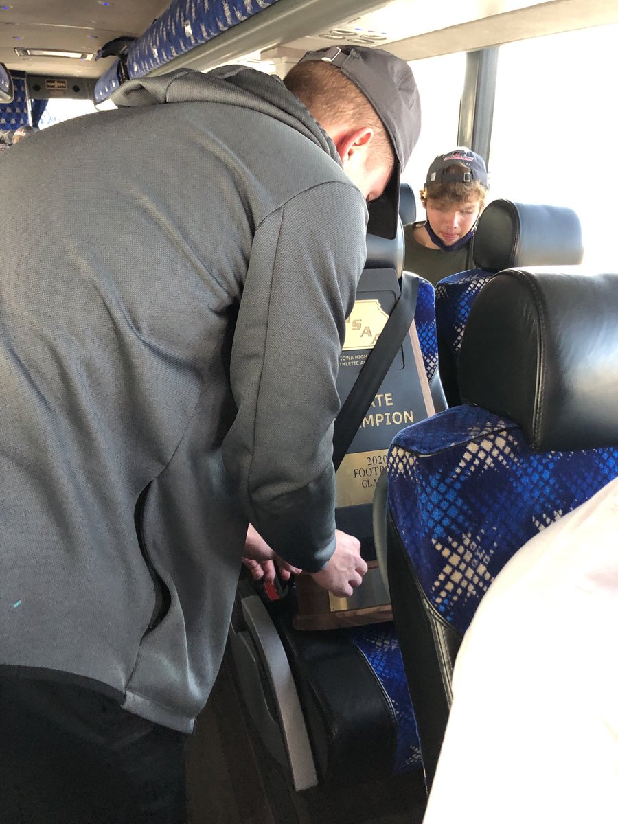 LarryAllen82's tweet photo. Cooper DeJean making sure everyone is buckled up.  #Statechapions https://t.co/T7Vp8d0T41