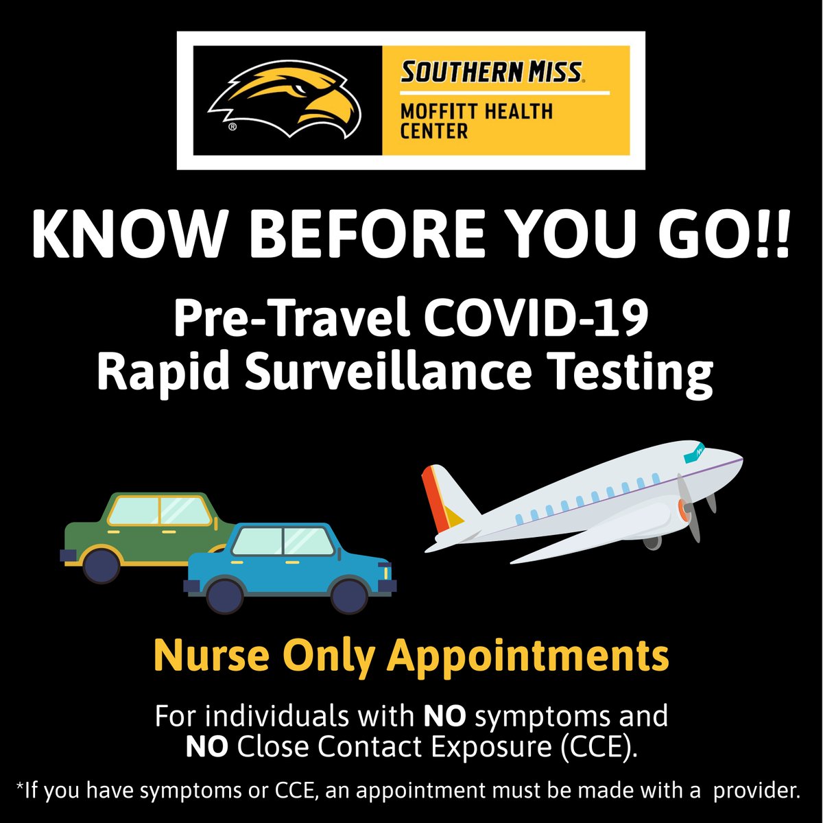 We want to help our students protect their friends &amp; family in their home communities by helping them know their status prior to travel! No matter how you plan to get there, stop by for a rapid surveillance test before heading home! #knowbeforeyougo #healthyholidays #becovidsafe