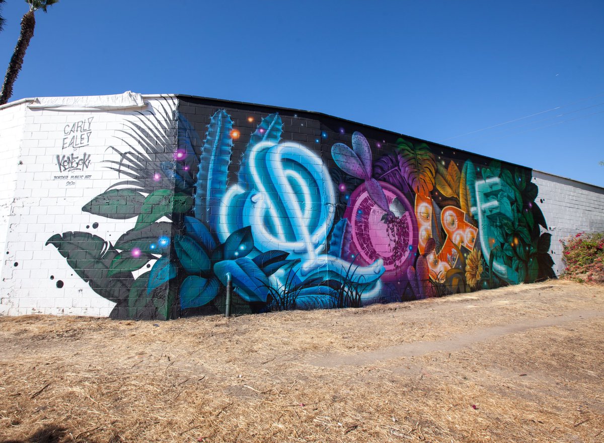 carlyealey's tweet photo. ‘LOVE’
My new collab mural in San Ysidro with #ChristopherKonecki for #borderpublicart’s #BlackCanvas project - inspired by the recent social movements that have put our need for empathy, LOVE, healing, and corrective action in the spotlight for our nation.
❤️🧡💛💚💙💜🖤🤍🤎 https://t.co/uQu1laLIvg