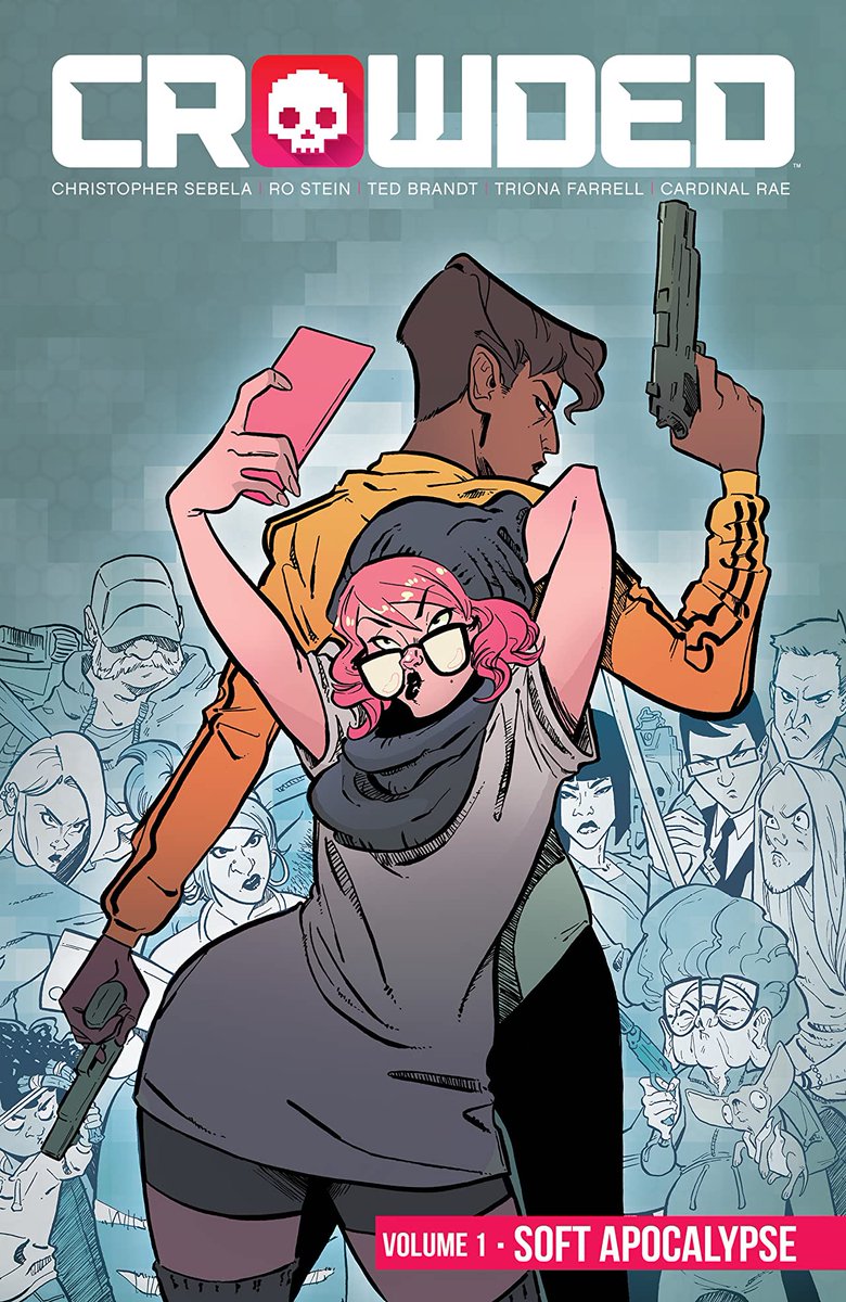 CROWDED (2 volumes - ongoing)by  @xtop,  @RoStein404,  @ten_bandits,  @Treestumped,  @RedBirdLetters Be gay, do crime! Apps for everything! Really, everything! Crowdfunded assassinations! Secrets! Comedy! Flirting! CHAOS! Doggo!