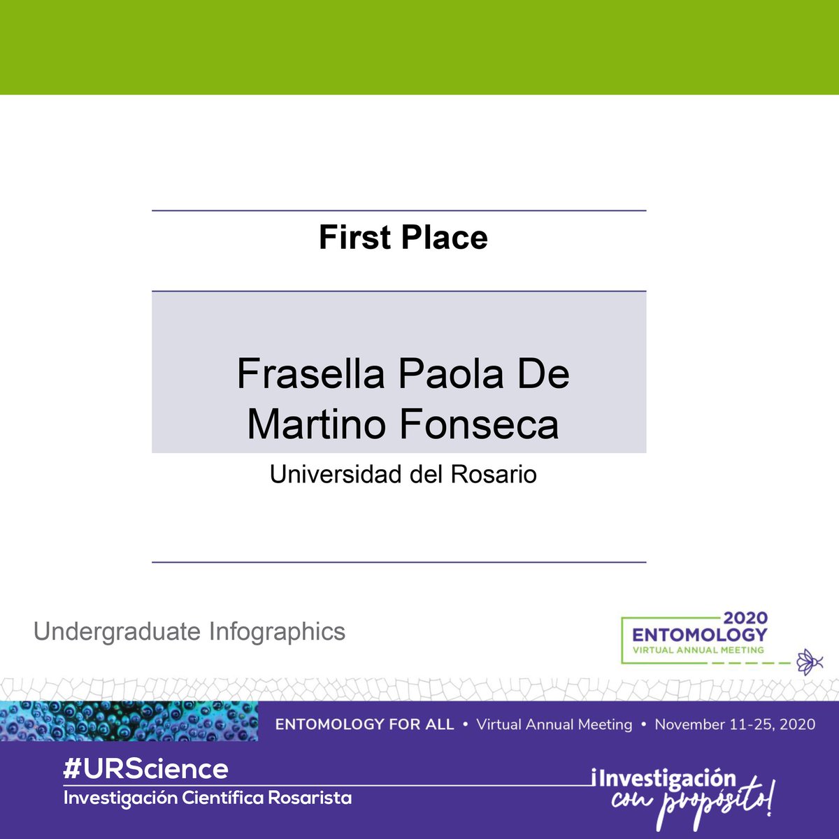 eci_ur's tweet photo. Nuestra egresada @Frasella_ ganó el primer puesto en modalidad de infografía de pregrado en el #Entsoc20 de @EntoPOC, presentando su trabajo dirigido por @melsanc
¡Estamos muy orgullosos de estas científicas rosaristas!
#URSCience #BiologiaUR
#InvestigaciónconPropósito https://t.co/po08ZryQq5