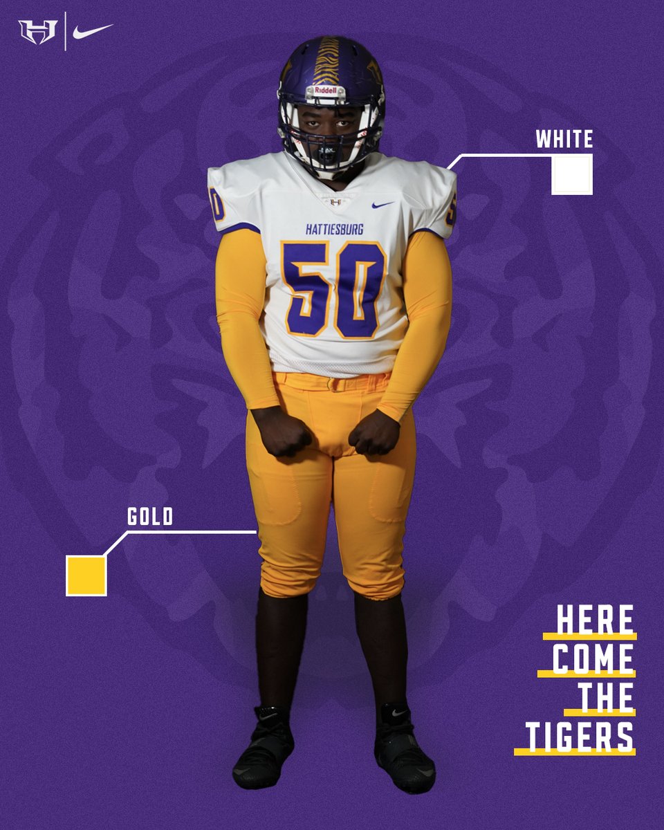 hattiesports's tweet photo. 👀UNIFORM WATCH👀

Your Tigers will be wearing white on gold tonight on the coast against Pascagoula.

#burgbuilt | #50 Jermairi Gatlin https://t.co/emf0sIRW0V