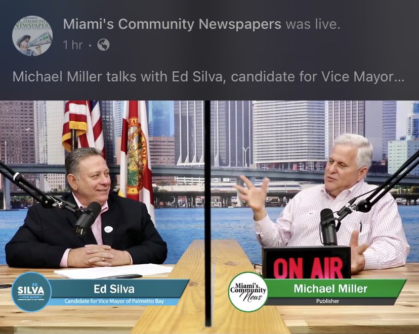 VoteEdSilva's tweet photo. 📺 Watch my latest interview w/Michael Miller, publisher of @communitypapers where we discuss where #PalmettoBay has gone wrong &amp; how by working together, we can lead this community back in the right direction. 👉🏻https://t.co/CJa08w11U8 #PalmettoBaysGotTalent #PalmettoBayCares https://t.co/nQiolhOzsB