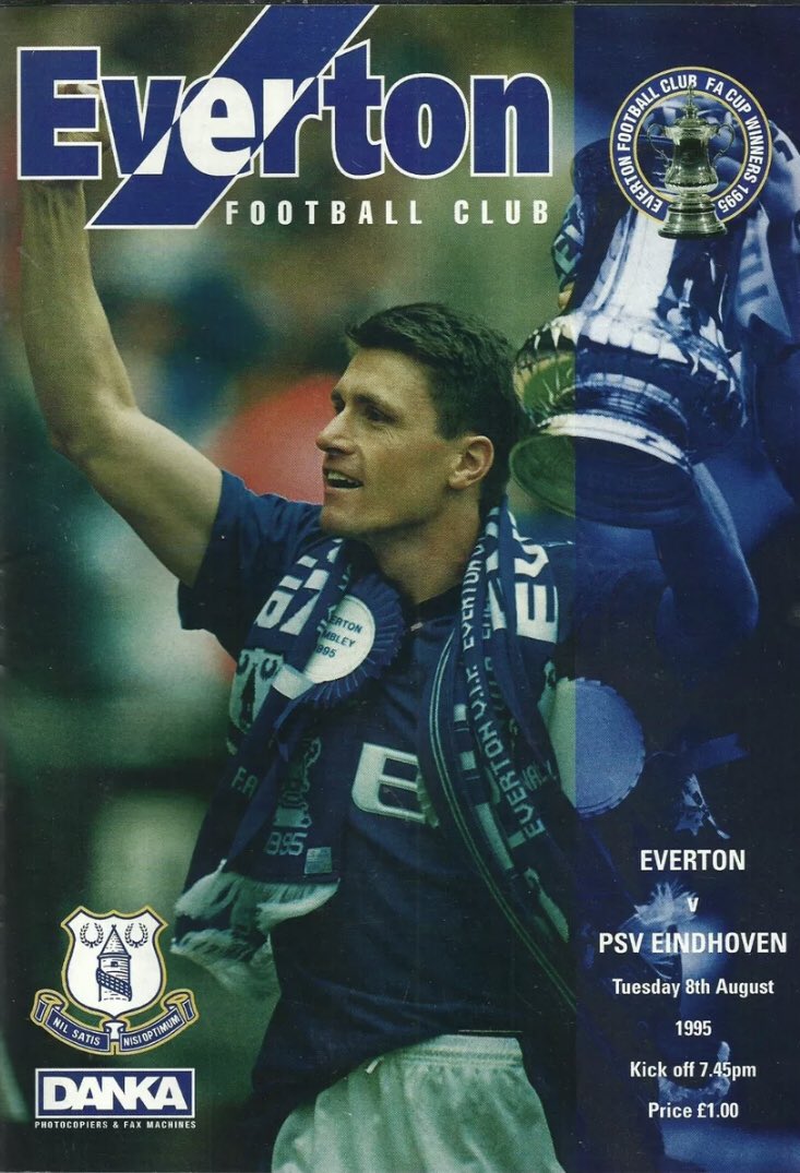 #152 EFC 2-0 PSV Eindhoven - Aug 8, 1995. A midweek pre-season evening friendly at Goodison as EFC prepared for the upcoming Charity Shield game at Wembley by playing Dutch giants PSV Eindhoven. EFC won 2-0, with goals from Paul Rideout & Tony Grant.  @CarolynRideout  @Rideout9