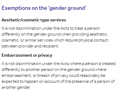 However the IHREC points out that the Acts allow for people to be treated differently in certain circumstances. For example under Section 5 (2) (g):