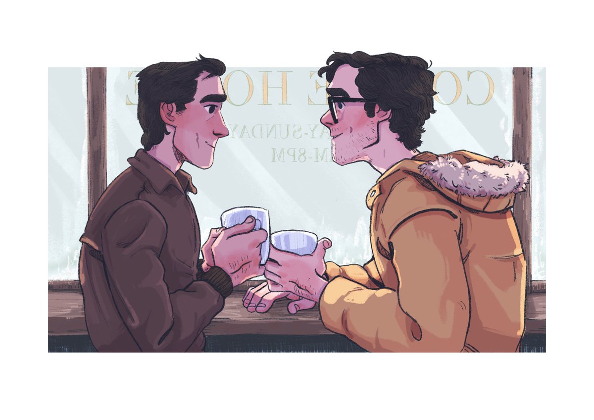 derryunsolvedau's tweet photo. ex-ghostbusters-turned-boyfriends taking a break from exploring downtown chicago to warm up with some coffee ☕️ once again, thank you so much to @kasphacked for this commission!! https://t.co/9lqOibzI7g
