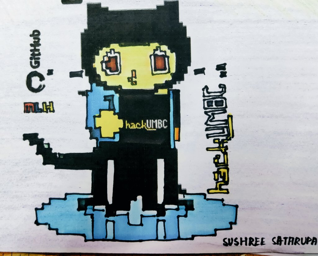 GitHubEducation's tweet image. We love this pixelated octocat! 💖 Congrats to @SatarupaSushree for winning the #MyOctocat contest at #HackUMBC 🥳