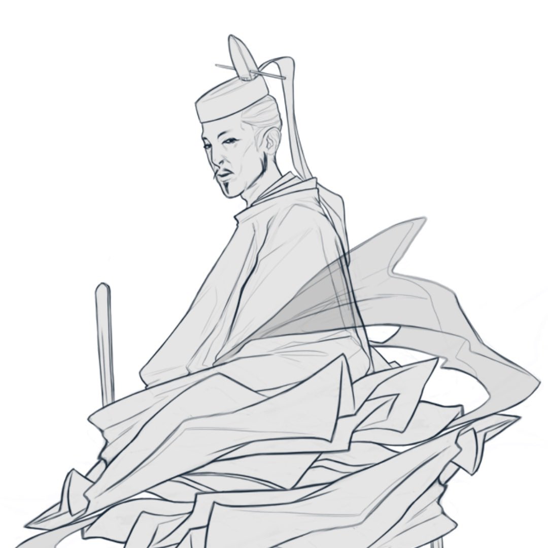 YumeDoGames's tweet photo. ♦️♦️♦️ Sketch of the day! He is a descendant of the famous Fujiwara no Michinaga (our King of Diamonds). Ally to the Minamoto family during the Gempei war at the end of Heian, he is made Regent to the Emperor at the beginning of the new Kamakura era. ♦️♦️♦️ Art by @jessica_heran https://t.co/rKIioutae6