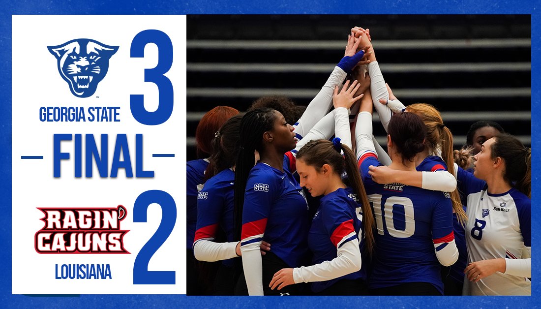 GSU_Vball's tweet photo. PANTHERS WIN! 

Three hitters register double-digit kills as Georgia State outlasts Louisiana in the final match of the season! 

#OurCity | #GSUnited | #LightItBlue | #SunBeltVB https://t.co/VX8fDKXTz5