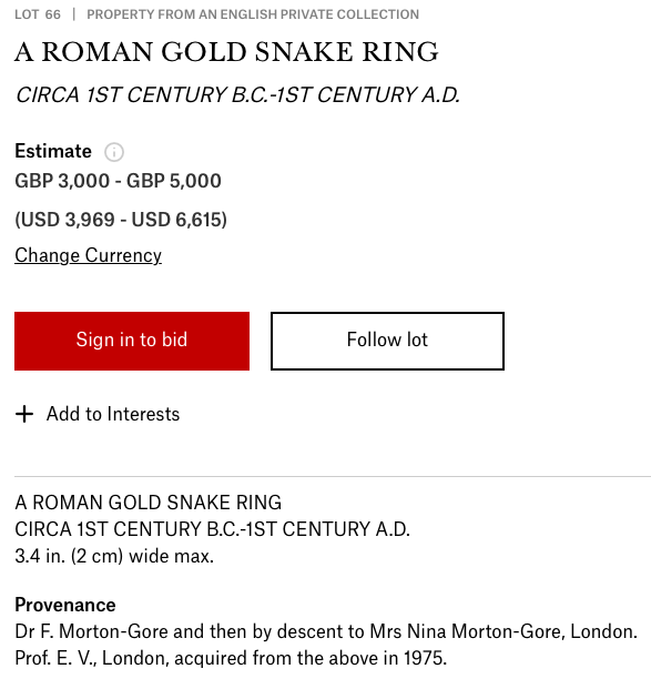 At least this is marginally more attractive than the many other supposedly Roman snake rings available for sale online, also lacking good provenance?