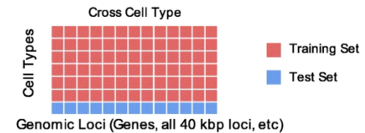 A more realistic evaluation setting is "cross celltype", where you train a model genome-wide in some biosamples and make predictions genome-wide in other biosamples. This matches reality, where you've either performed a genome-wide experiment in a biosample or you haven't. 3/