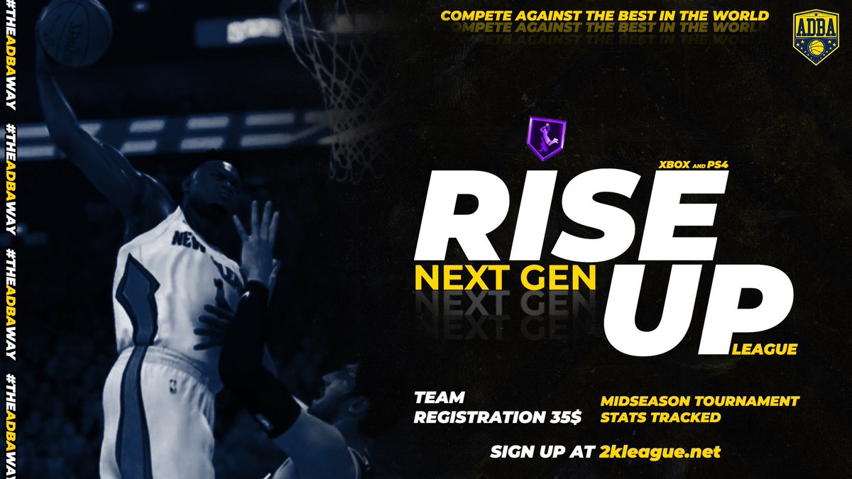 2KRisingStars's tweet photo. ADBA INTRODUCES "RISE UP" PROAM LEAGUE

NEXT GEN ONLY
XBOX FEE $35
PS4 FEE $30
ALL STATS TRACKED
WINNING TEAMS GET A DESIGNED TEAM WEBSITE

Signup by December 1st to be entered into Open tournament: https://t.co/G9xeafVY0Q

Returning teams get $5 off https://t.co/U3eshqoSgq