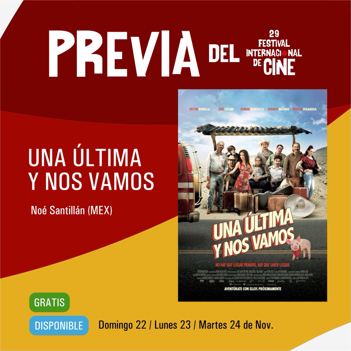cinefestpy's tweet photo. Arranca la #previa del #CineFestPy con la película 𝐔𝐧𝐚 𝐮́𝐥𝐭𝐢𝐦𝐚 𝐲 𝐧𝐨𝐬 𝐯𝐚𝐦𝐨𝐬.
La película estará disponible en https://t.co/x5TwRLe8bn los días:
🗓Domingo 22
🗓Lunes 23
🗓Martes 24
La #previa del #CineFestPy es 𝐆𝐫𝐚𝐭𝐮𝐢𝐭𝐚! https://t.co/x443meQHn4