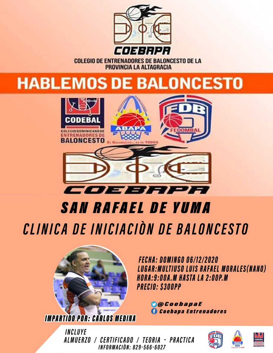 CoebapaE's tweet photo. Atención a todos los entrenadores de baloncesto, profesores de educación física de Yuma, Boca de Yuma y zonas aledañas
#Coebapa le llevara esta capacitación esperamos una participación masiva .
#Capacitacion
#Baloncesto https://t.co/4KXRqmx5nW