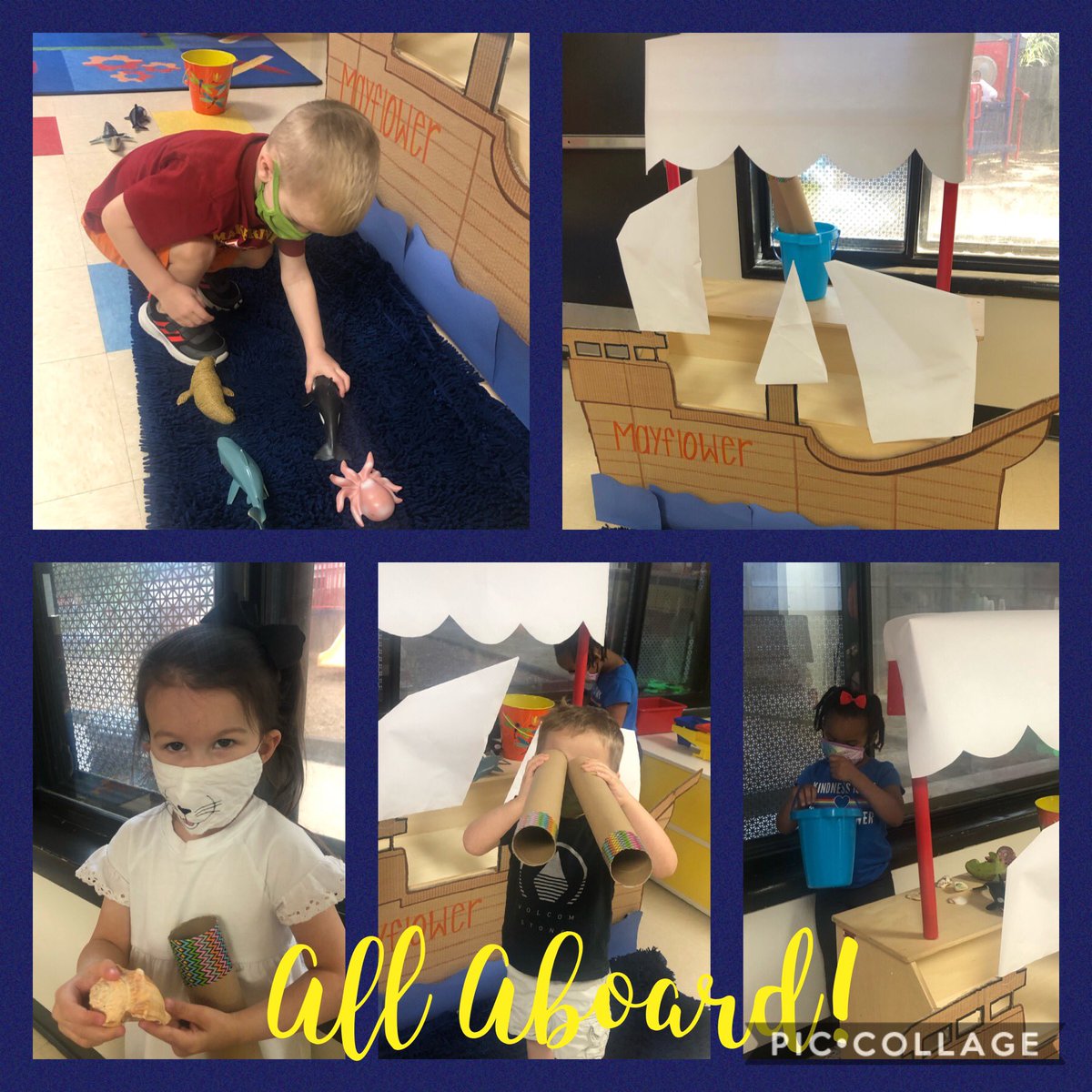 Our threes class set sail on the Mayflower. All aboard! @CFISDELCS #Thefirstthanksgiving #Plymothcolony #Sailaway