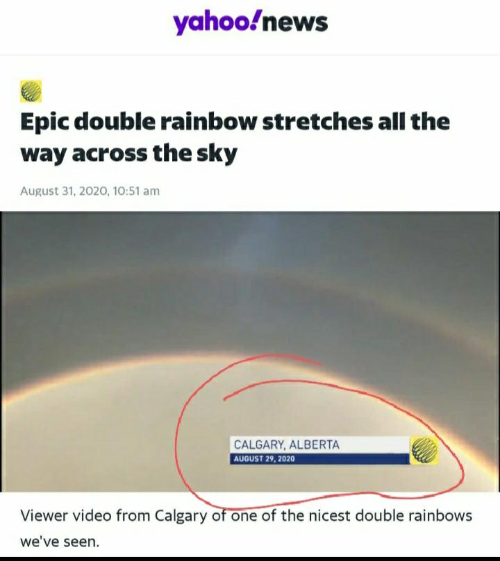 referência a ter uma experiência homossexual. Essa foto foi tirada em Calgary, cidade de Alberta - província do Canadá. Como sabemos? O arco-íris duplo foi notificado nessa cidade no dia 29 de agosto de 2020, mesmo dia que o Misha postou a foto. Mas isso todo mundo já sabia. +