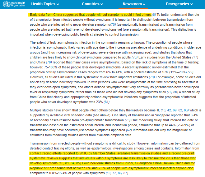 39/ Underlying the "science" of lockdown is the concept of "asymptomatic spread"—a major departure from prior knowledge—without which the scientific case for lockdowns falls apart.All studies showing significant asymptomatic spread have come from China. https://twitter.com/ClareCraigPath/status/1316652901339729925?s=20