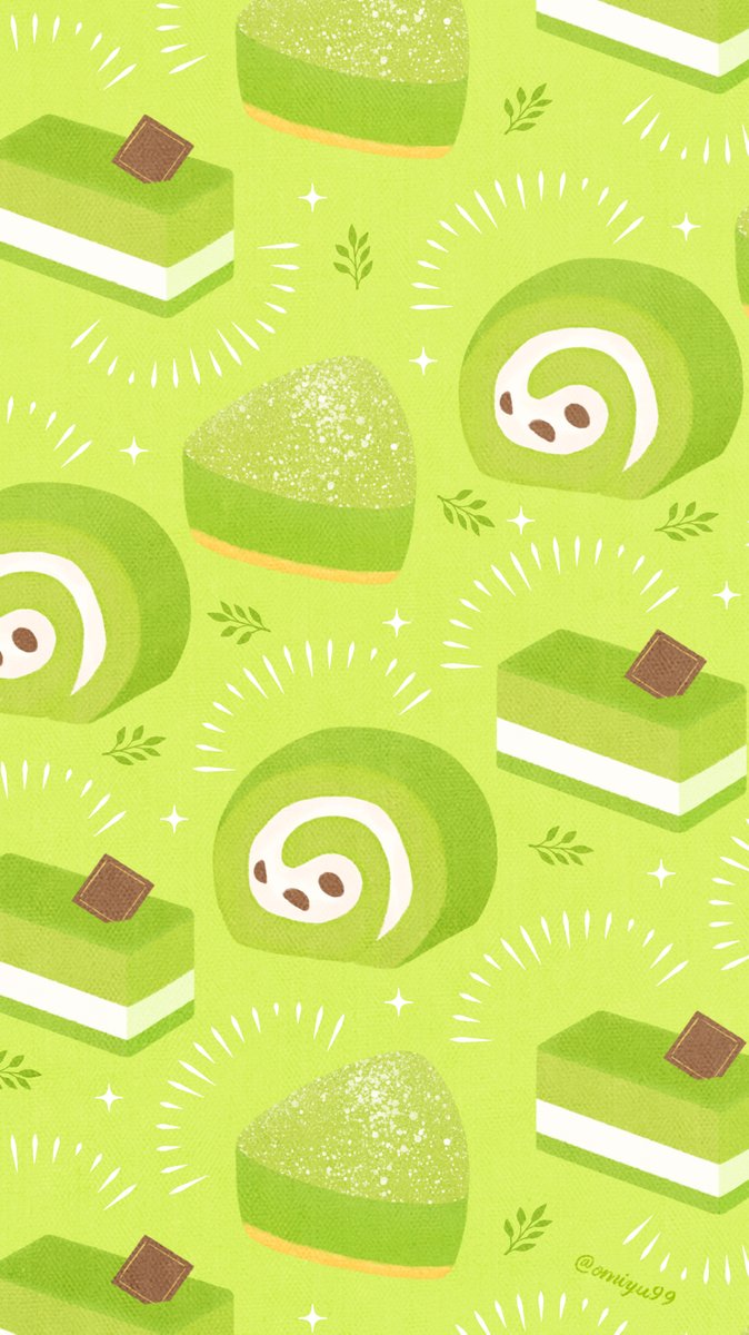 Omiyu お返事遅くなります 抹茶ケーキな壁紙 Illust Illustration 壁紙 イラスト Iphone壁紙 抹茶 Matcha ケーキ Cake 食べ物