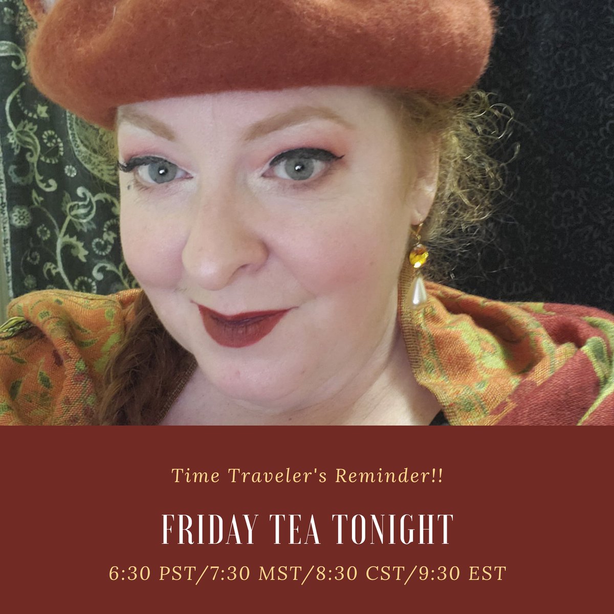 MadameAskew's tweet photo. Time Traveler's Reminder: Friday Live Tea is happening tonight on Facebook at the winter hours

6:30 PST/7:30 MST (AZ)/8:30 CST/9:30 EST

______

#fridaytea #virtualiteaparty #cheekystrumpet https://t.co/SZ2w5CMXqt
