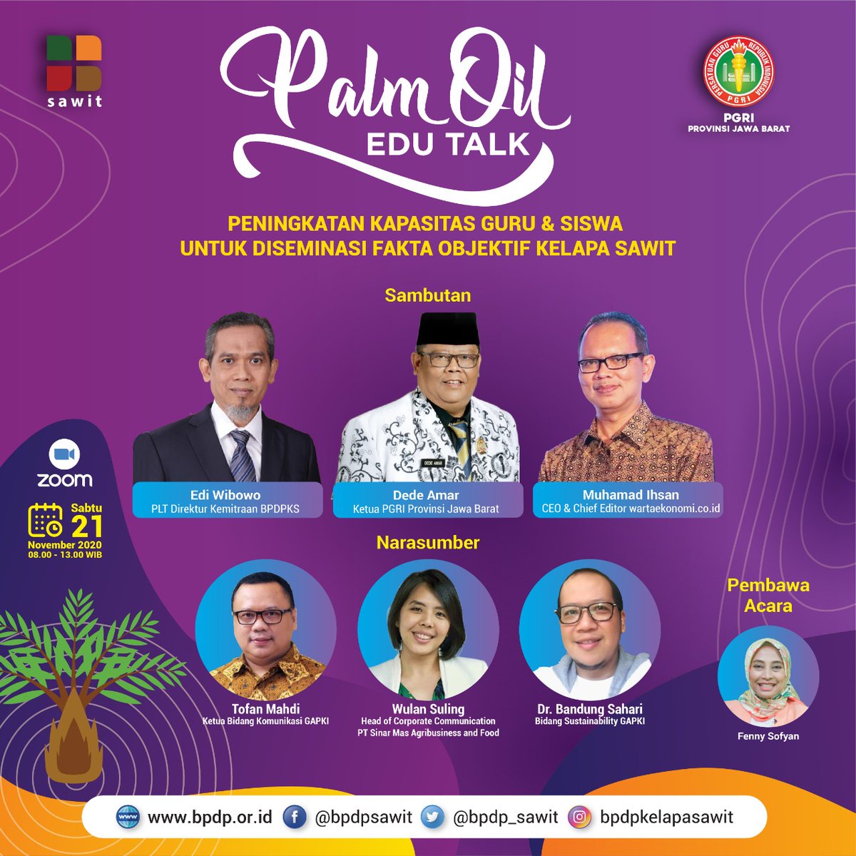 GAR_Sinarmas's tweet photo. Want to know more about oil palm and how it is used in our everyday life? Join our Head of Corporate Communications, @wulan_suling together with teachers and students from West Java on #Palmoiledutalk - a webinar event organised by @bpdpkelapasawit and PGRI Jawa Barat. https://t.co/4DCkoCeiY9