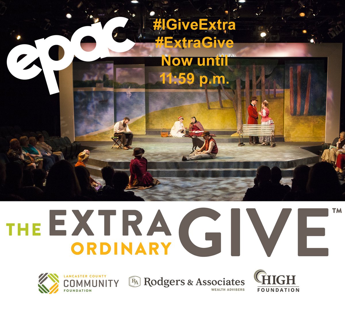 EPAC_theater's tweet photo. EPAC has brought you transcendent work over the years, including shows like "Sunday in the Park With George." We need your help to continue to do so. Remember the matching gift of our anonymous donor, and give through the #ExtraGive: https://t.co/GsBQx4P9YH #IGiveExtra #EpacExtra https://t.co/p0CoNgKPp8
