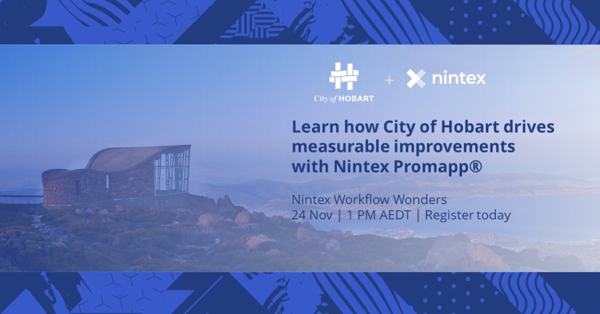 Nintex's tweet photo. #localgovernments can drive measurable improvements in #digital service delivery for their communities. @cityofhobarttas shares how on Tue, Nov. 24 at 1pm AEDT. https://t.co/qkJoPccLGl #WorkflowWondersWebinar #NintexPromapp #publicsector (Hosted by @ETnintex) https://t.co/mGO59QdskI