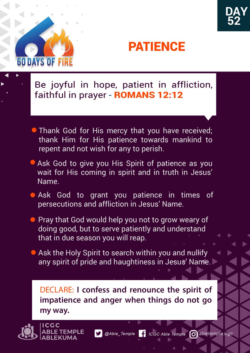 Able_Temple's tweet image. Day 52
#Patience
#60DaysofFasting 
#ICGCAbleTemple 
#WeAreICGC