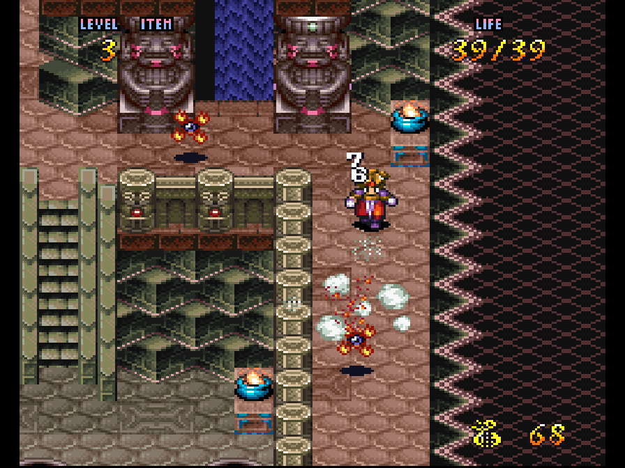 This, Soul Blazer, and Illusion of Gaia are considered to be part of an unofficial trilogy.I think that does a disservice to each game. Among other things, once Terranigma gets past the openly prelude section, it has a MUCH stronger emphasis on combat and action than Gaia did.